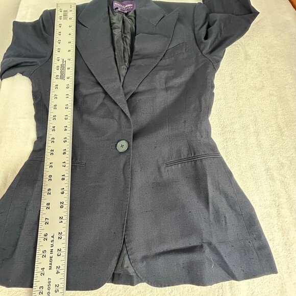Ralph Lauren Purple Label Womens Blazer 4 100% Silk Navy Career Made In USA - Picture 9 of 10